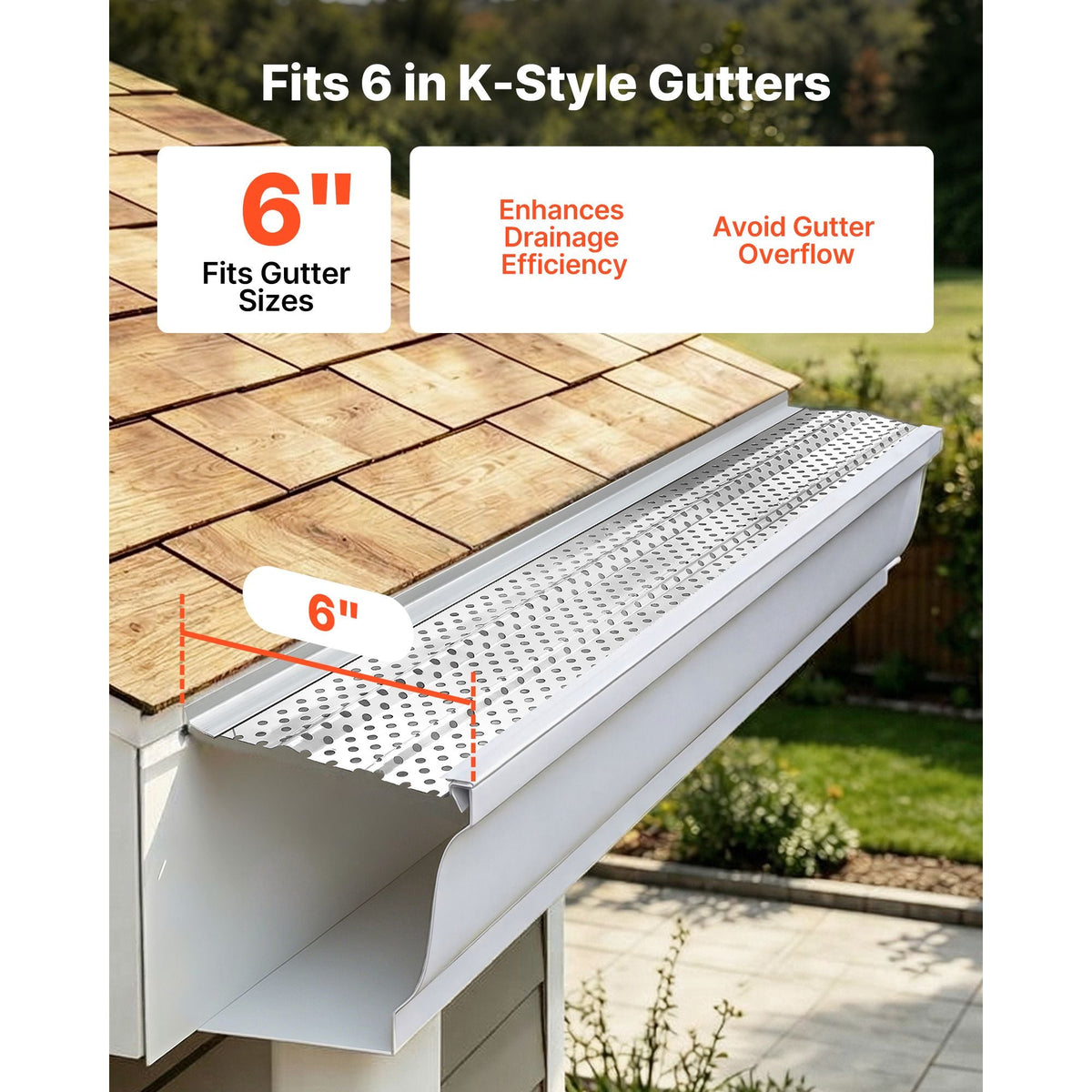 Gutter Guard, 6 in Aluminum Gutter Cover Heavy-Duty, 52ft Length Protection Cover for Leaf & Debris, 0.02 in Thickness Mill Finish, Easy DIY Install, Fast Drainage, Screws Included, 13 PCS