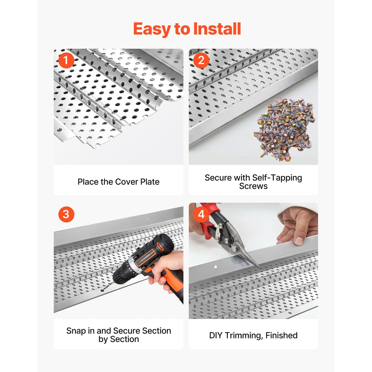 Gutter Guard, 6 in Aluminum Gutter Cover Heavy-Duty, 52ft Length Protection Cover for Leaf & Debris, 0.02 in Thickness Mill Finish, Easy DIY Install, Fast Drainage, Screws Included, 13 PCS