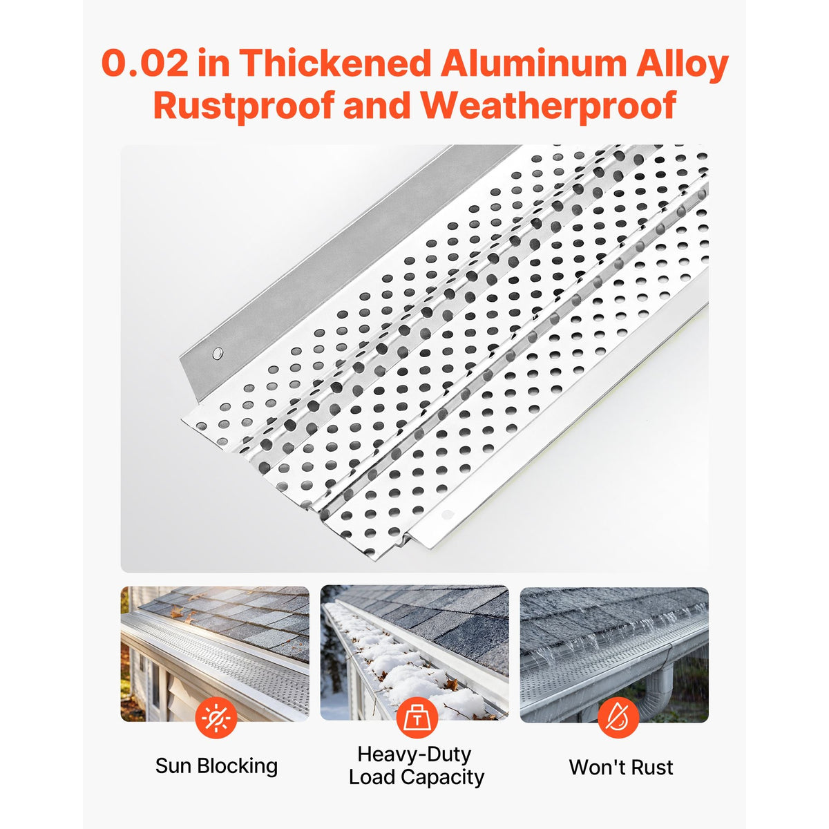 Gutter Guard, 6 in Aluminum Gutter Cover Heavy-Duty, 52ft Length Protection Cover for Leaf & Debris, 0.02 in Thickness Mill Finish, Easy DIY Install, Fast Drainage, Screws Included, 13 PCS