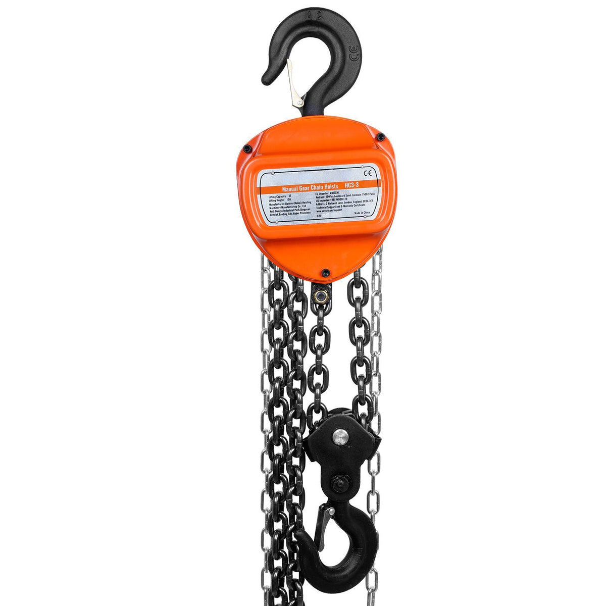 Hand Chain Hoist, 3 Ton 6600 lbs Capacity 10 FT Come Along, G80 Galvanized Carbon Steel with Double-Pawl Brake, Auto Chain Leading & 360° Rotation Hook, for Garage Factory Dock