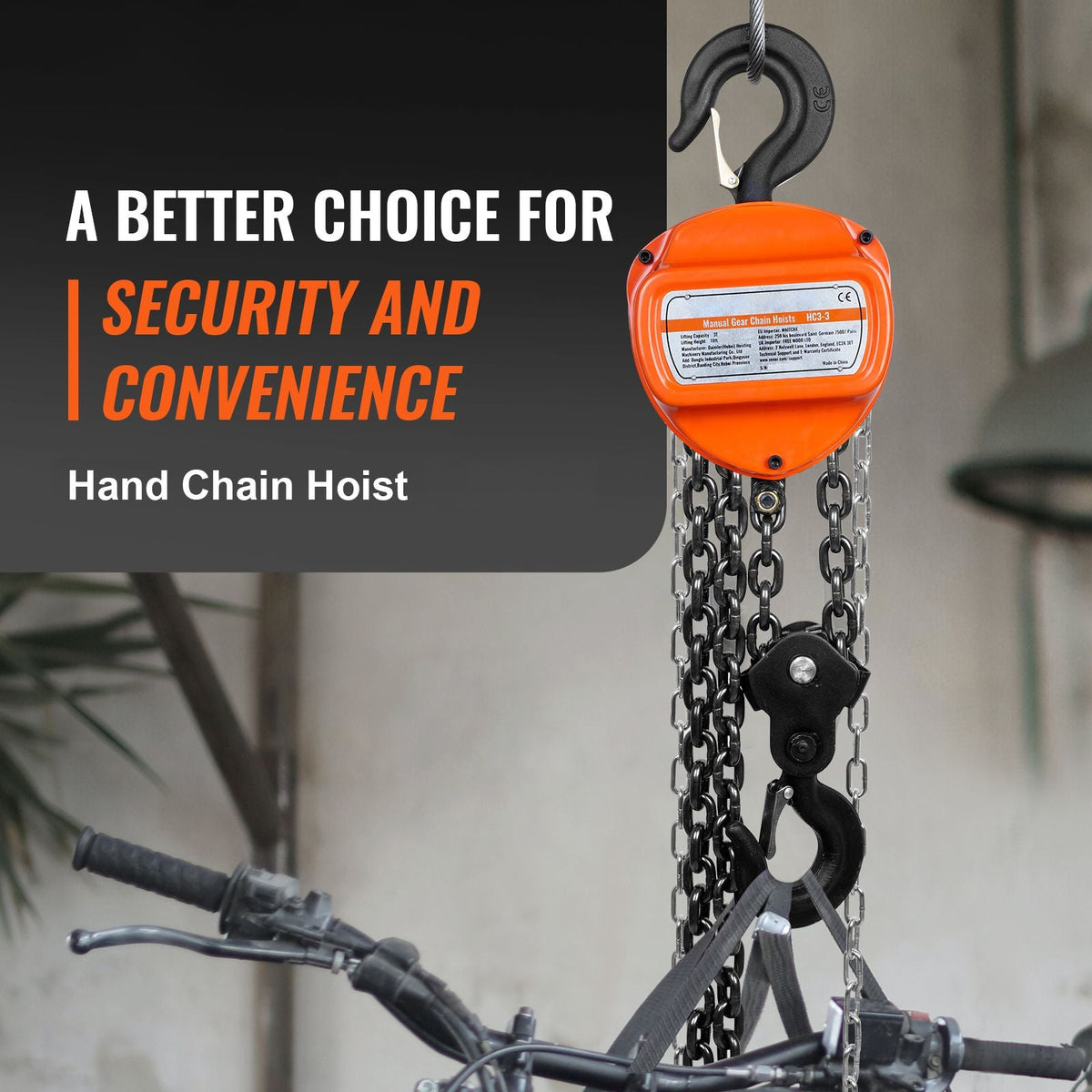 Hand Chain Hoist, 3 Ton 6600 lbs Capacity 10 FT Come Along, G80 Galvanized Carbon Steel with Double-Pawl Brake, Auto Chain Leading & 360° Rotation Hook, for Garage Factory Dock