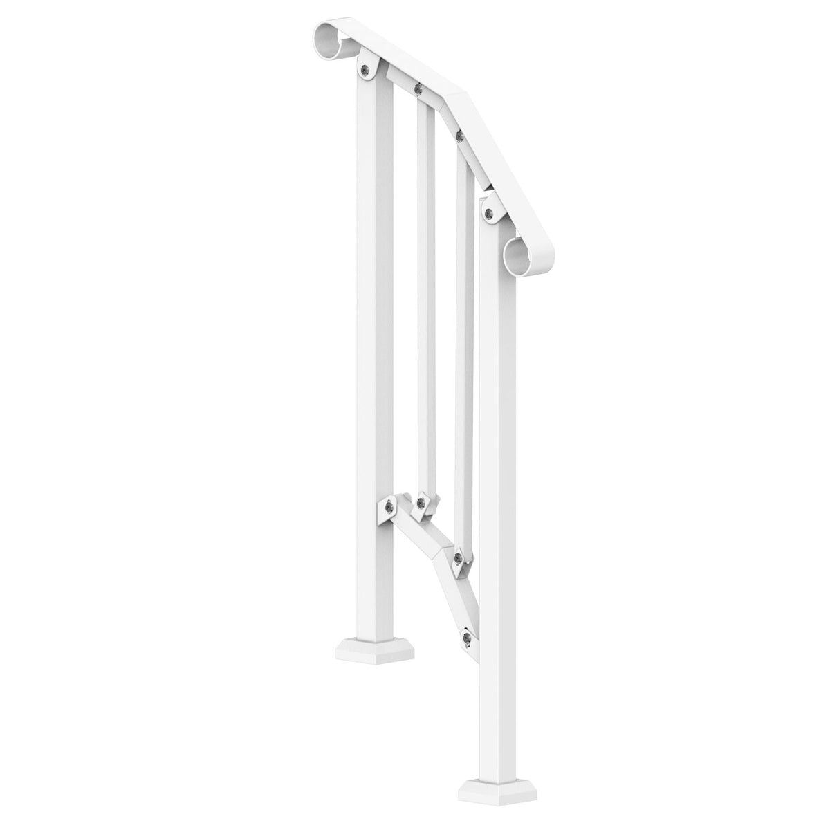 Handrails for Outdoor Steps, 1-2 Step Stair Hand Rail Kit, Transitional Carbon Steel Railings with Installation Kit, Stair Rails for Seniors, Concrete Steps & Porch & Deck, White Retro Arch