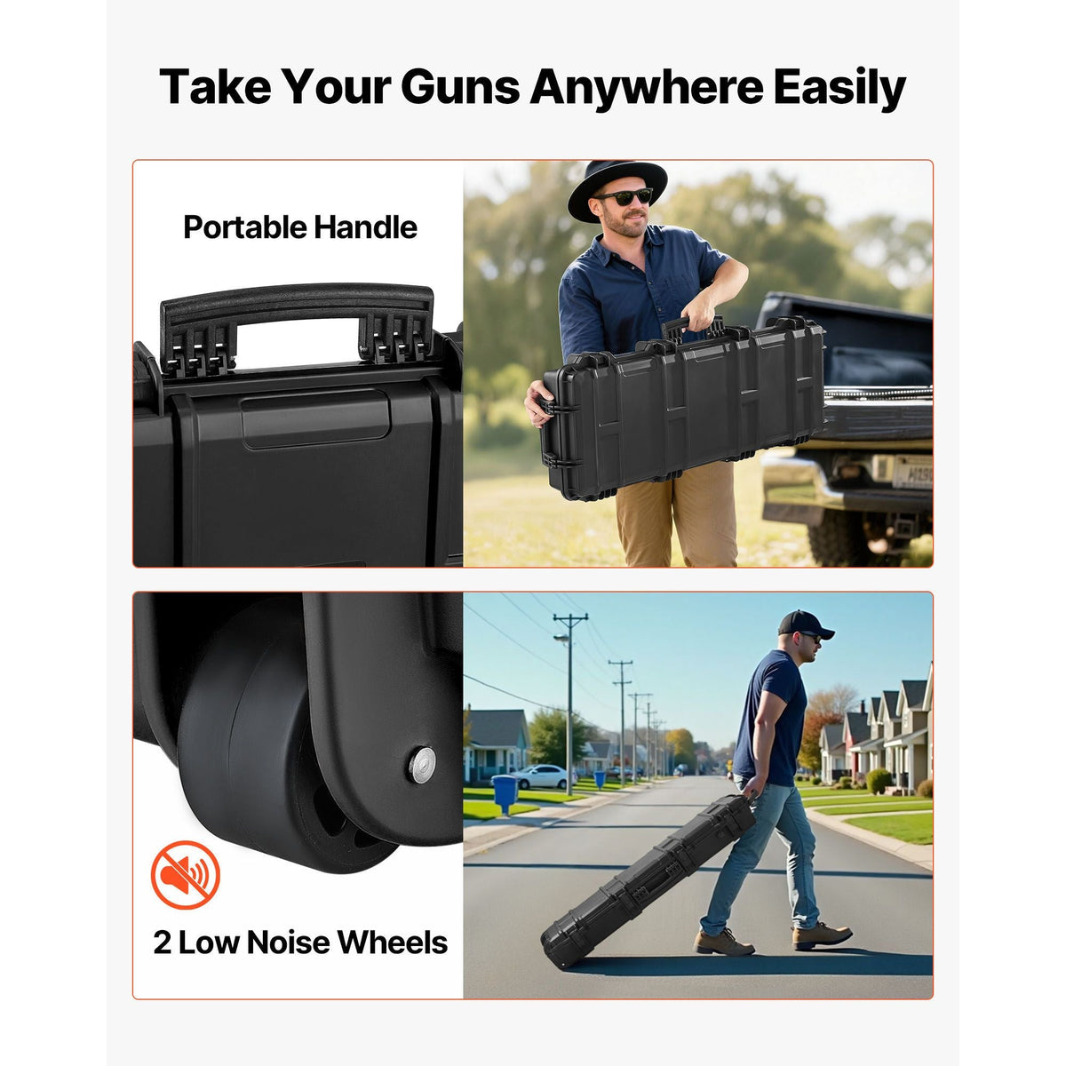 Hard Rifle Case, Lockable Rifle Case with 4 Layers Pre-cut Foams, 36 in Gun Storage with Wheels, IP67 Waterproof & Dustproof Pistol Storage Cases for Rifles, Shotguns, Airsoft Guns, Black