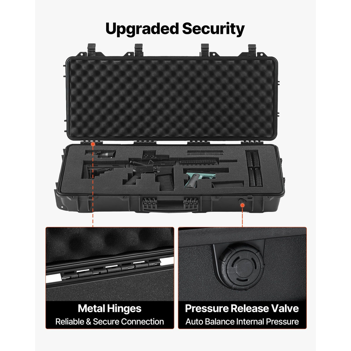 Hard Rifle Case, Lockable Rifle Case with 4 Layers Pre-cut Foams, 36 in Gun Storage with Wheels, IP67 Waterproof & Dustproof Pistol Storage Cases for Rifles, Shotguns, Airsoft Guns, Black