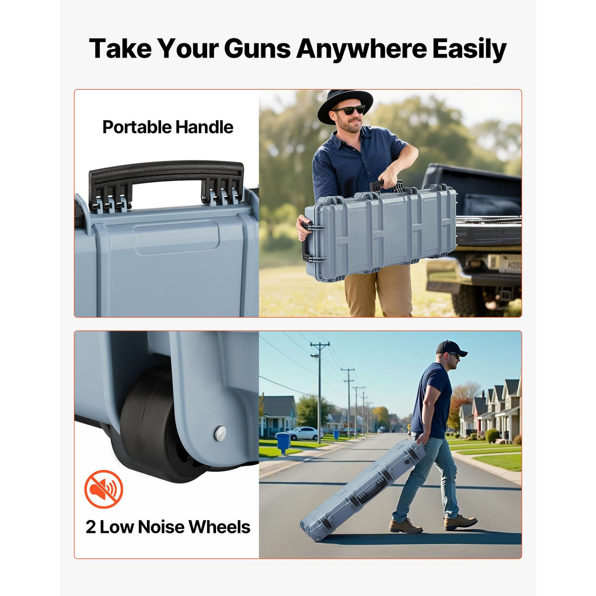 Hard Rifle Case, Lockable Rifle Case with 4 Layers Pre-cut Foams, 36 in Gun Storage with Wheels, IP67 Waterproof & Dustproof Pistol Storage Cases for Rifles, Shotguns, Airsoft Guns, Grey