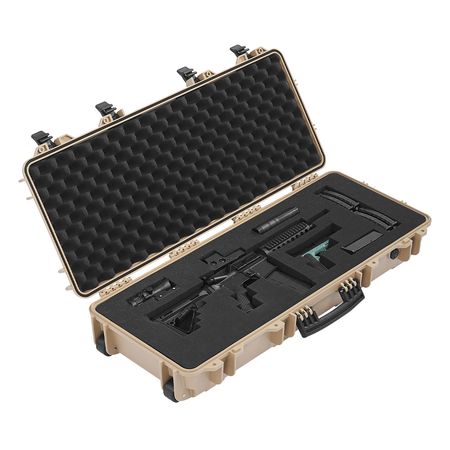 Hard Rifle Case, Lockable Rifle Case with 4 Layers Pre-cut Foams, 36 in Gun Storage with Wheels, IP67 Waterproof & Dustproof Pistol Storage Cases for Rifles, Shotguns, Airsoft Guns, Khaki