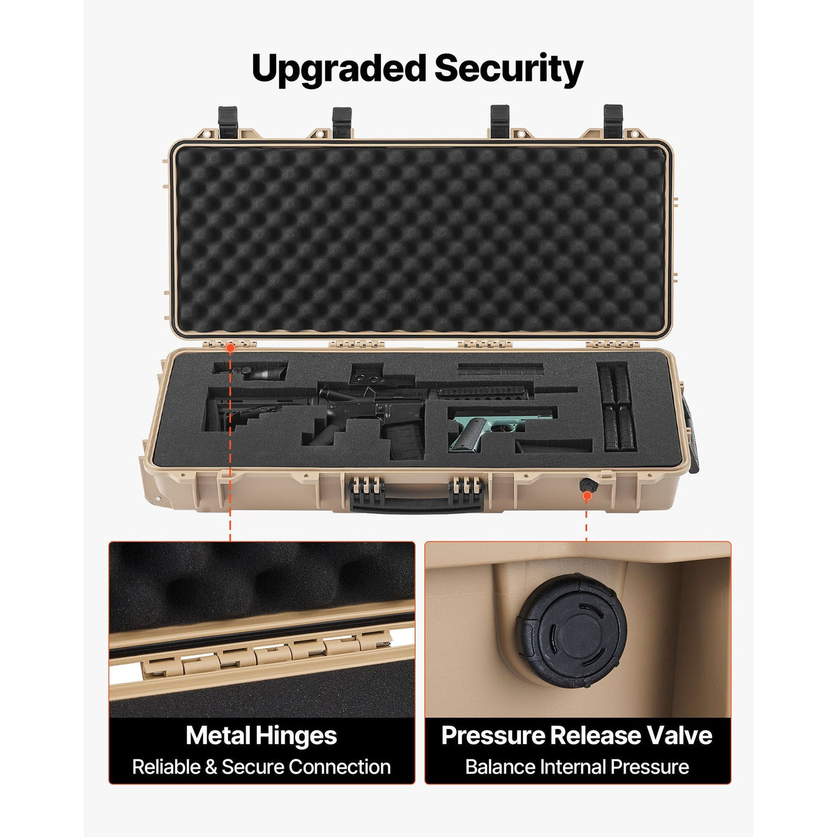 Hard Rifle Case, Lockable Rifle Case with 4 Layers Pre-cut Foams, 36 in Gun Storage with Wheels, IP67 Waterproof & Dustproof Pistol Storage Cases for Rifles, Shotguns, Airsoft Guns, Khaki