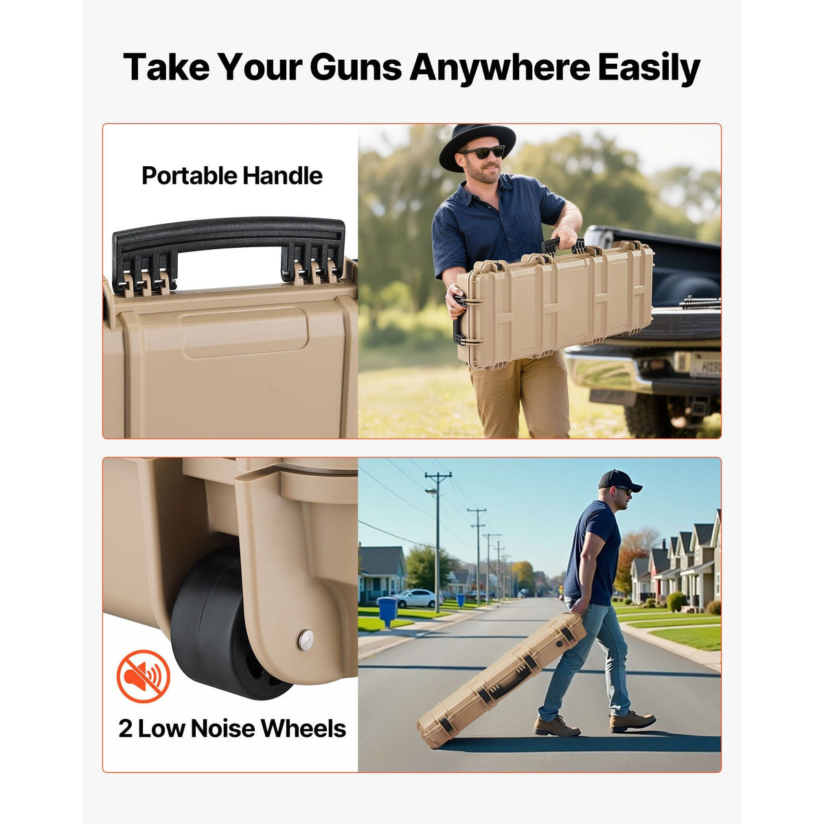 Hard Rifle Case, Lockable Rifle Case with 4 Layers Pre-cut Foams, 36 in Gun Storage with Wheels, IP67 Waterproof & Dustproof Pistol Storage Cases for Rifles, Shotguns, Airsoft Guns, Khaki
