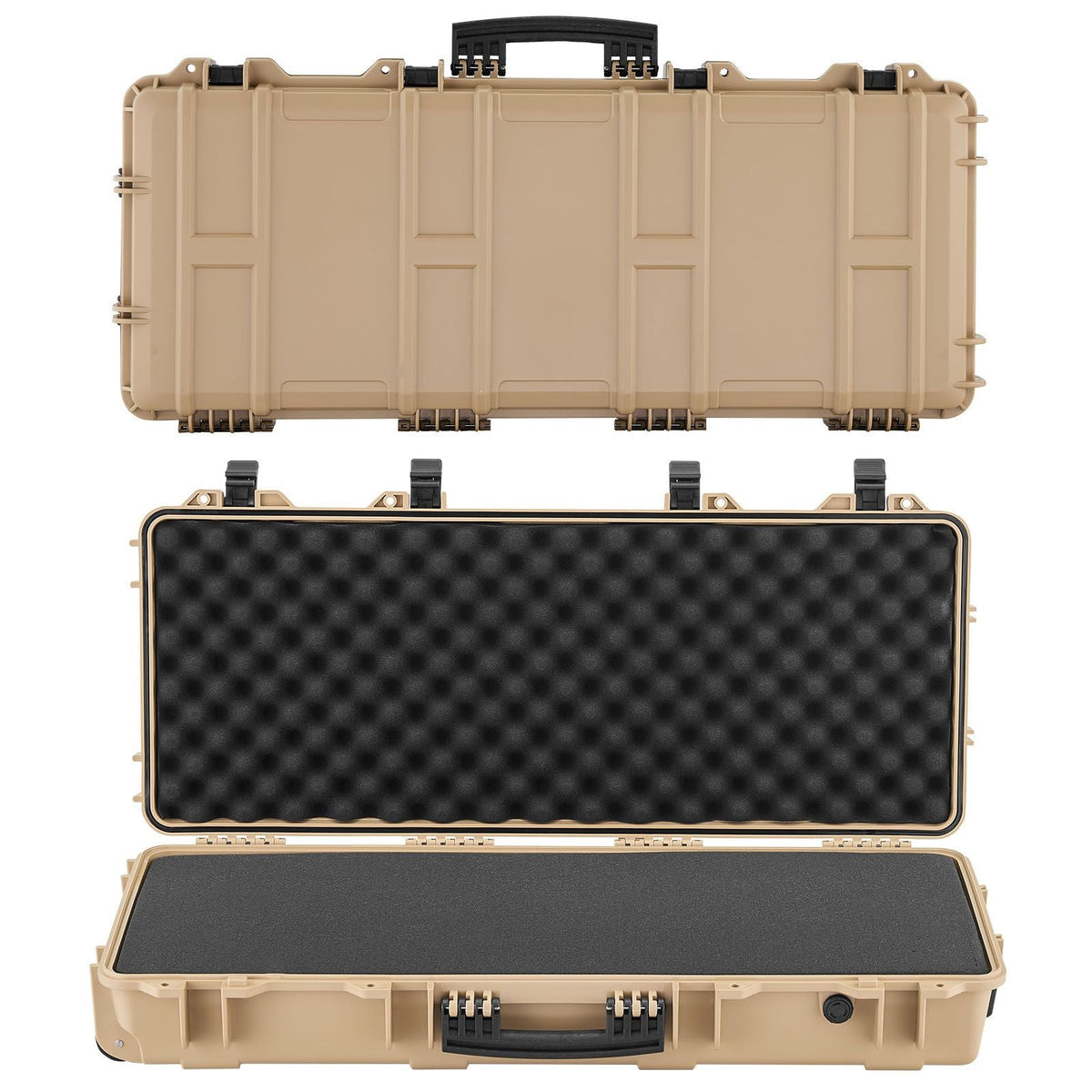 Hard Rifle Case, Lockable Rifle Case with 4 Layers Pre-cut Foams, 36 in Gun Storage with Wheels, IP67 Waterproof & Dustproof Pistol Storage Cases for Rifles, Shotguns, Airsoft Guns, Khaki