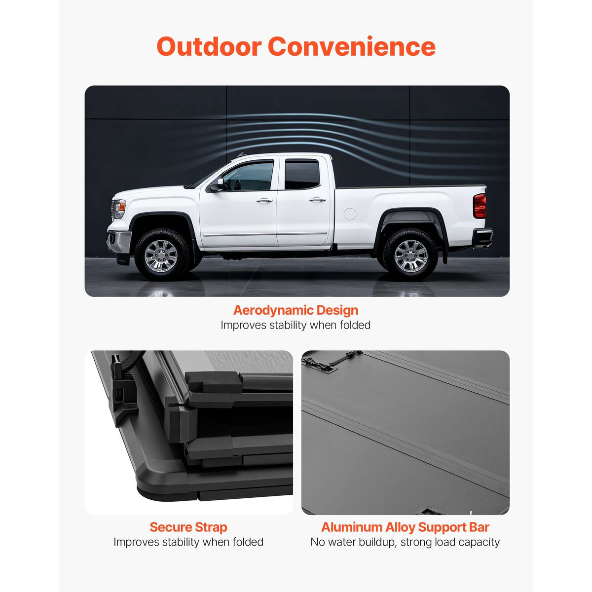 Hard Tri-Fold Truck Bed Tonneau Cover, Compatible with 2015-2025 Ford F150 6.5 ft (78.9 in) Standard Bed, Waterproof Fiberglass Hard Folding Truck Tonneau Cover with Aluminum Alloy Support Bar