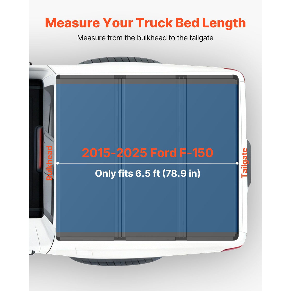 Hard Tri-Fold Truck Bed Tonneau Cover, Compatible with 2015-2025 Ford F150 6.5 ft (78.9 in) Standard Bed, Waterproof Fiberglass Hard Folding Truck Tonneau Cover with Aluminum Alloy Support Bar