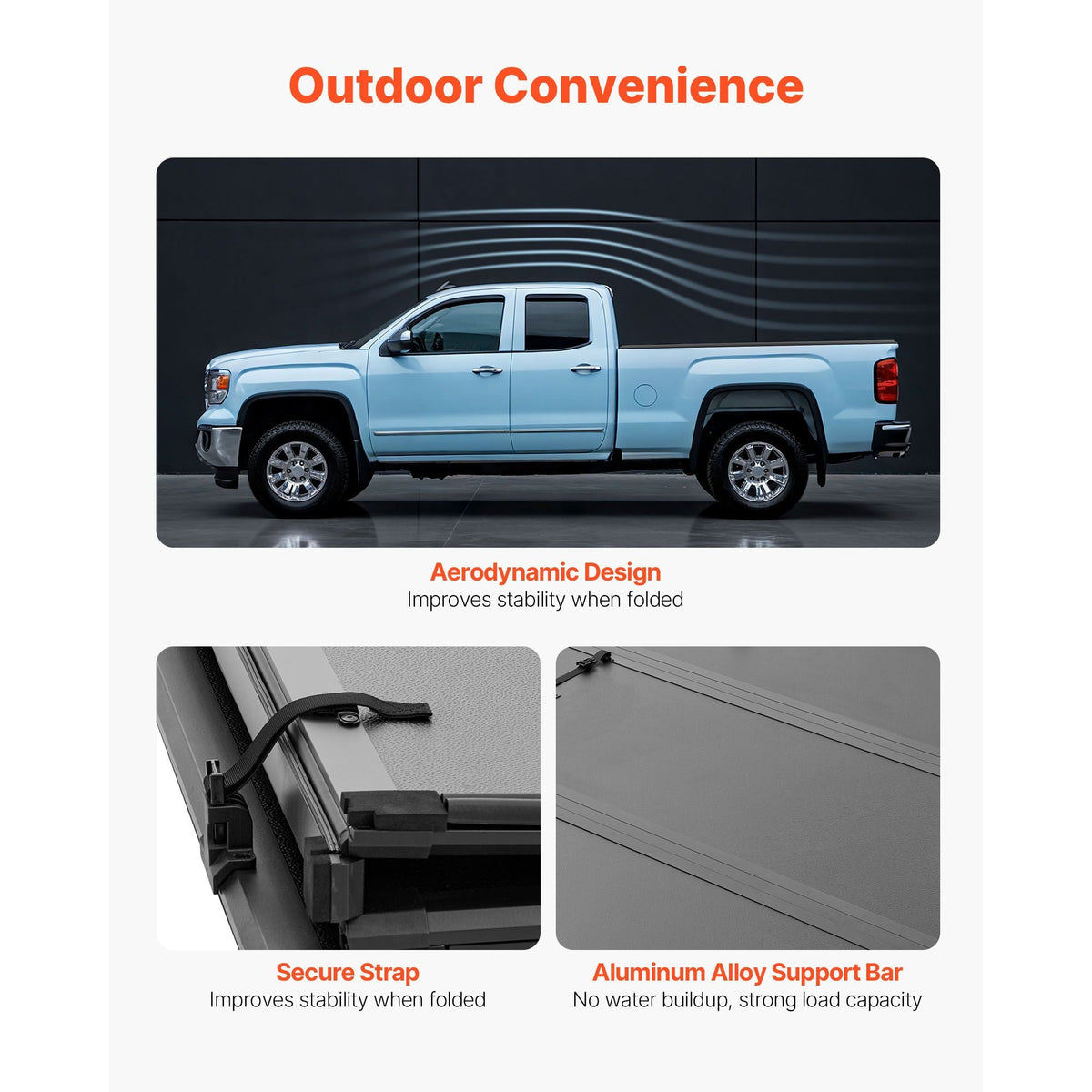 Hard Tri-Fold Truck Bed Tonneau Cover, Compatible with 2016-2025 Toyota Tacoma with OE Track System (Not Fit Roll Bar) 5 ft (60.5 in) Bed, Waterproof Fiberglass Hard Folding Truck Tonneau Cover