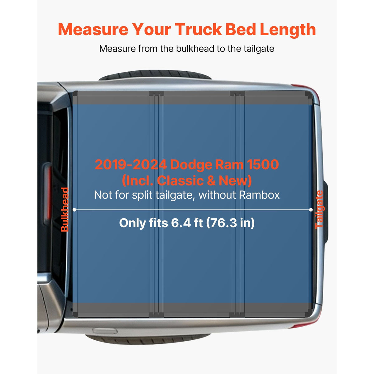 Hard Tri-Fold Truck Bed Tonneau Cover, Compatible with 2019-2024 Dodge Ram 1500 (Incl. Classic & New) 6.4 ft (76.3 in) Bed Without Rambox (Not Fit Split Tailgate), Waterproof Folding Truck Cover