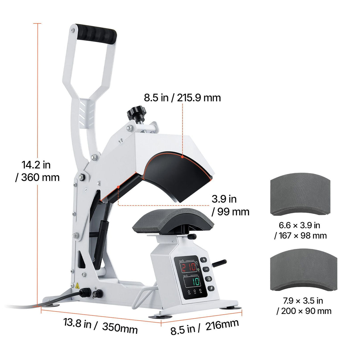 Hat Heat Press Machine, with 2 Interchangeable Platens and Caps Stretcher, Precise Temperature & Time Control, Heat Press for Hats and Caps, for HTV Iron On and Sublimation Projects, White