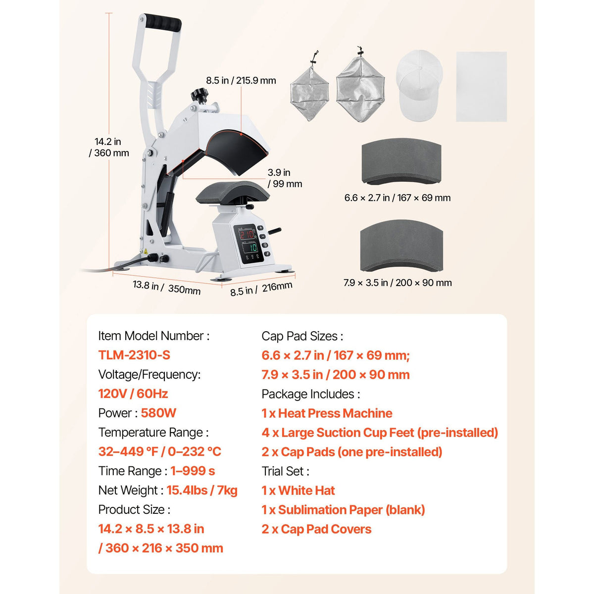 Hat Heat Press Machine, with 2 Interchangeable Platens and Caps Stretcher, Precise Temperature & Time Control, Heat Press for Hats and Caps, for HTV Iron On and Sublimation Projects, White