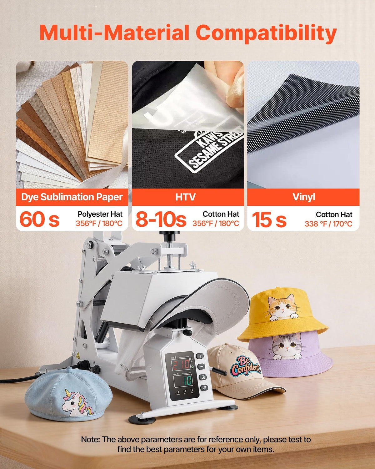 Hat Heat Press Machine, with 2 Interchangeable Platens and Caps Stretcher, Precise Temperature & Time Control, Heat Press for Hats and Caps, for HTV Iron On and Sublimation Projects, White