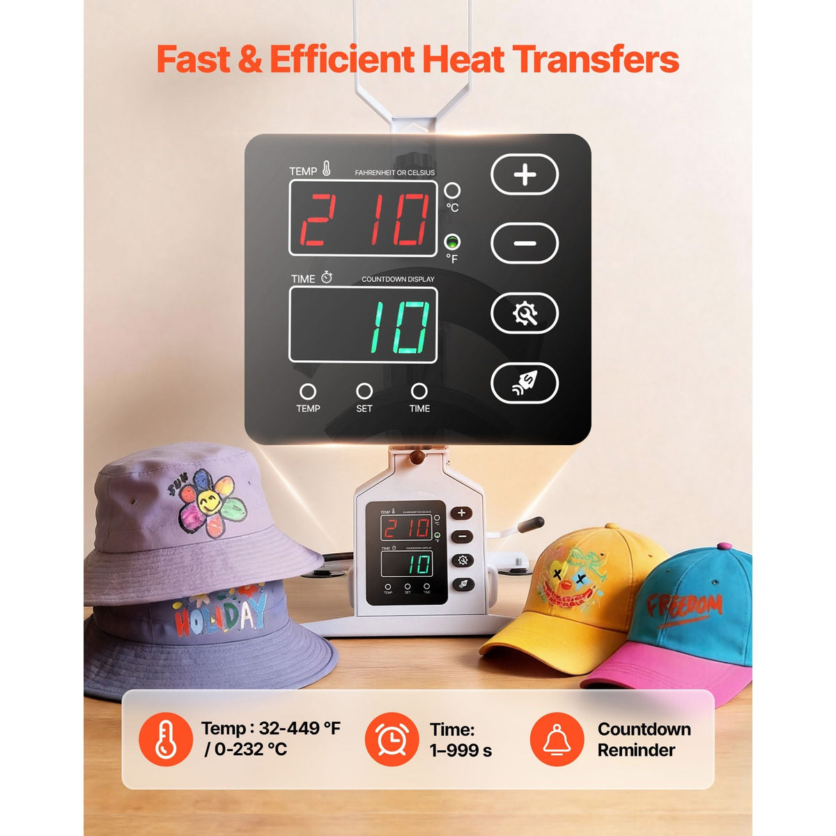 Hat Heat Press Machine, with 2 Interchangeable Platens and Caps Stretcher, Precise Temperature & Time Control, Heat Press for Hats and Caps, for HTV Iron On and Sublimation Projects, White