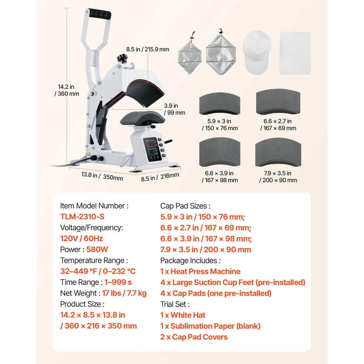 Hat Heat Press Machine, with 4 Interchangeable Platens and Caps Stretcher, Precise Temperature & Time Control, Heat Press for Hats and Caps, for HTV Iron On and Sublimation Projects, White
