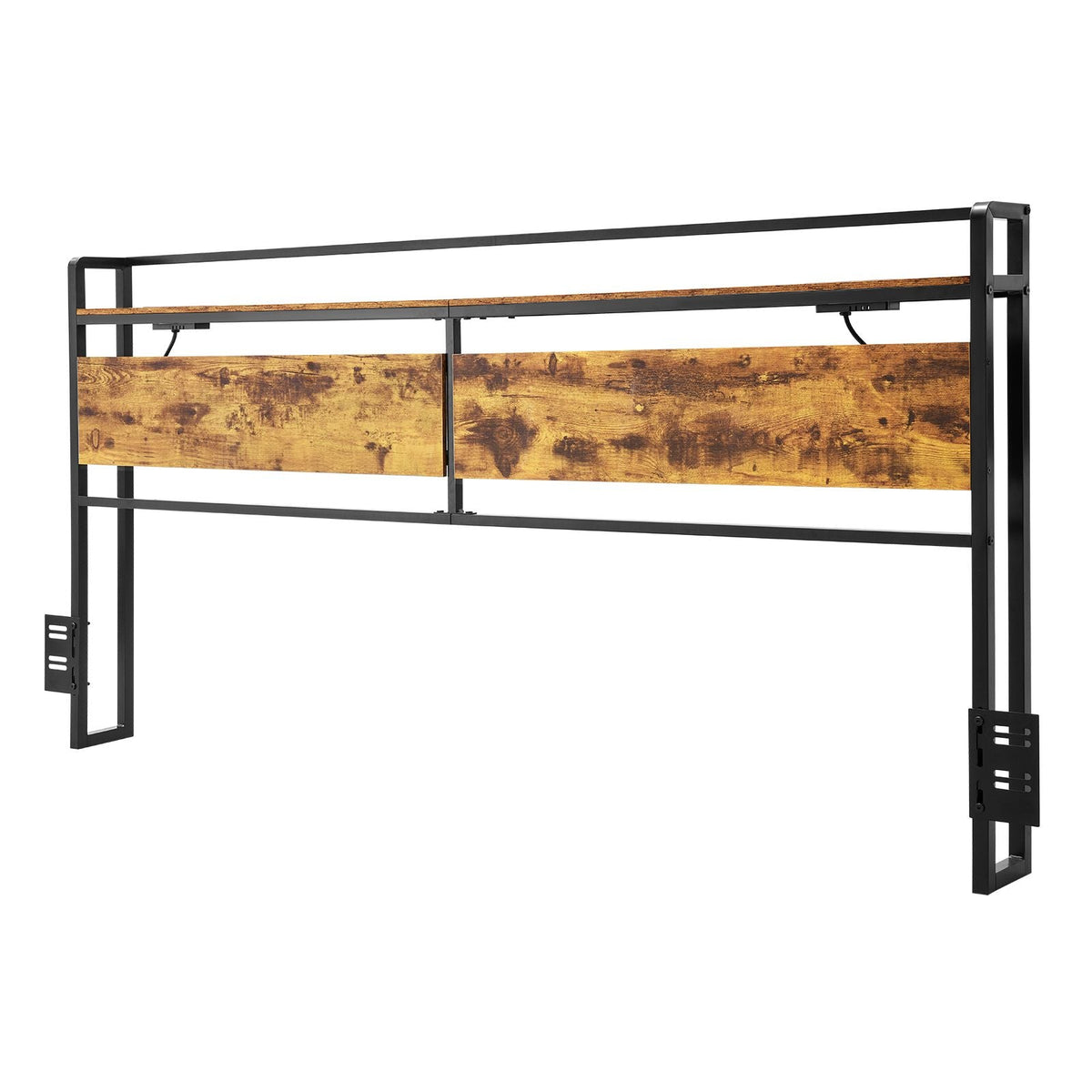 Headboard for King Size Bed, Adjustable Height Headboard with Storage Shelf, King Size Freestanding Head Board with Outlets and USB Port for Different Bed Frames, Easy Assembly, Black and Brown