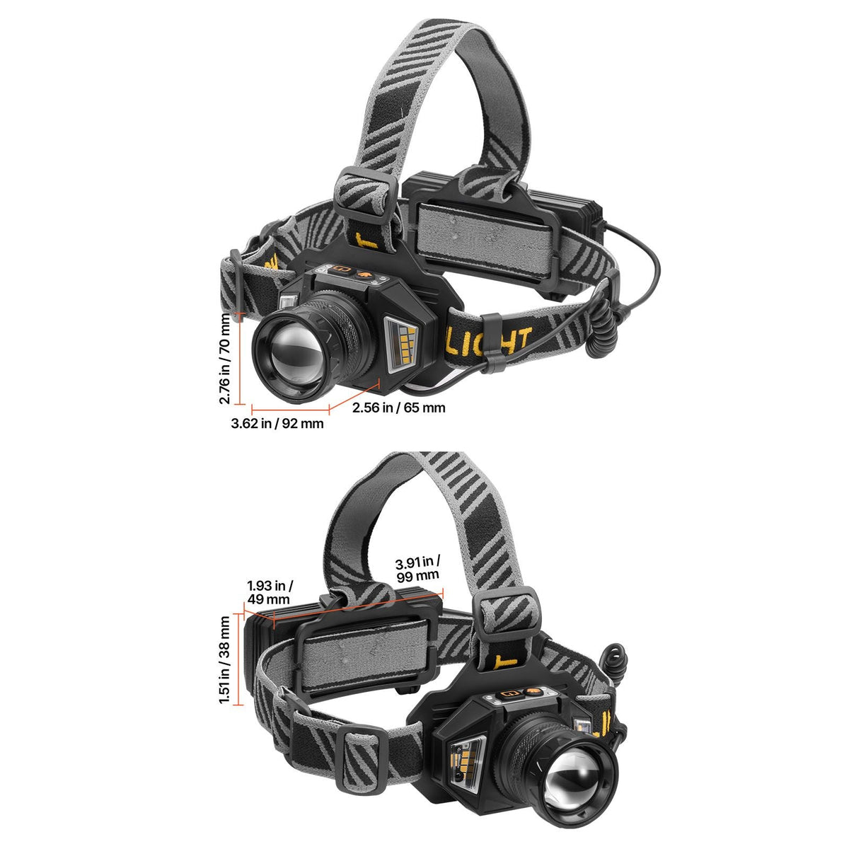 Headlamp, Bright LED Rechargeable Headlight, Lightweight Head Flashlight with 16 Lighting Modes, Adjustable Headband & 90° Angle, Zoomable Head Lamp for Camping, Running, Hiking, Fishing