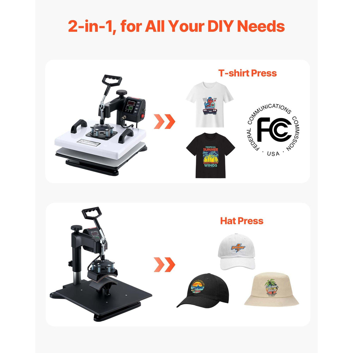 Heat Press Machine, 15 x 15 in, 2-in-1 Multifunction, 360° Swing Away, 1200W Double Tube Fast and Even Heating, Digital Precise Control, Sublimation Press Machine for T-Shirts, Hats, Caps