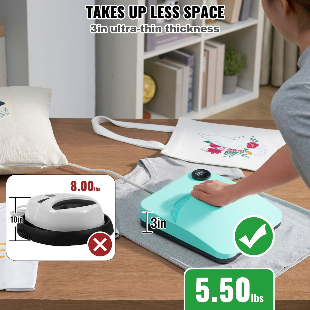 Heat Press Machine,9x9inches Portable Shirt Printing Multifunctional Sublimation Transfer Heat Press Machine Teflon Coated, Easy Iron-on Press for T-shirts/Bags/Pillows/HTV Vinyl Projects