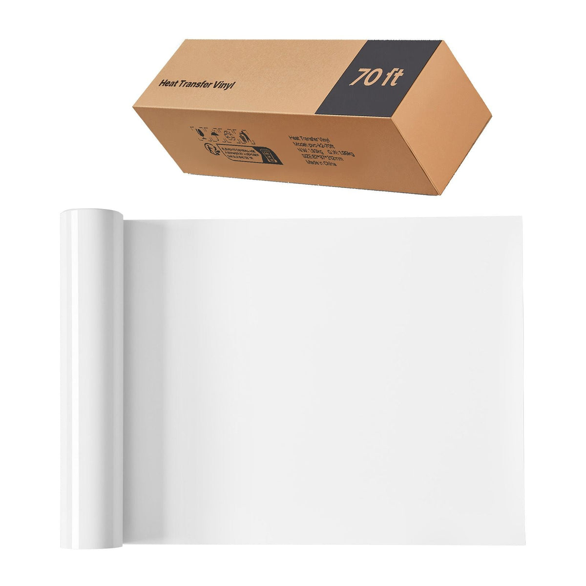 Heat Transfer Vinyl, 12 in x 70 ft, Glossy White HTV Iron on Vinyl Roll, Easy to Cut and Weed, Strong Adhesion, Compatible with Cutting Machines, for Various Materials, T-shirts, Pillows, Hats