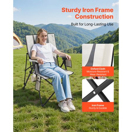 Heated Camping Chair, 3 Heat Settings, High Back Folding Camping Chair, Supports 260lbs, Full Padded Beach Chairs with Armrest & Cupholder, Portable Lawn Chairs for Outdoor Sports Travel