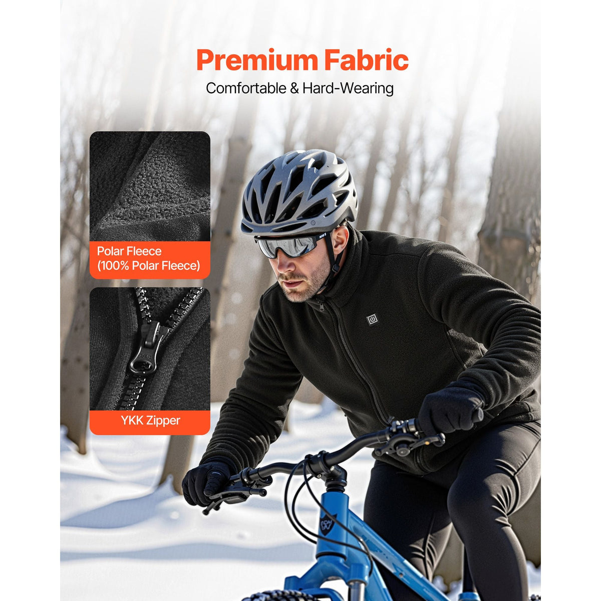 Heated Fleece Jacket for Men, Heated Sweatshirt with 7.4V 16000mAh Rechargeable Power Bank Pack, 6 Heating Zones, 3 Temp Levels, 3h/6h/10h Warmth, for Winter Outdoor Camping, Black, L Size