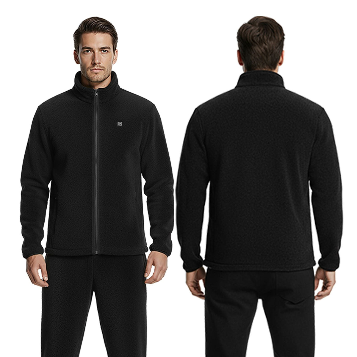 Heated Fleece Jacket for Men, Heated Sweatshirt with 7.4V 16000mAh Rechargeable Power Bank Pack, 6 Heating Zones, 3 Temp Levels, 3h/6h/10h Warmth, for Winter Outdoor Camping, Black, L Size