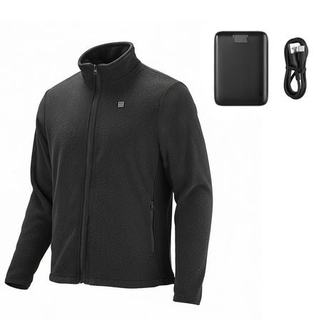 Heated Fleece Jacket for Men, Heated Sweatshirt with 7.4V 16000mAh Rechargeable Power Bank Pack, 6 Heating Zones, 3 Temp Levels, 3h/6h/10h Warmth, for Winter Outdoor Camping, Black, L Size