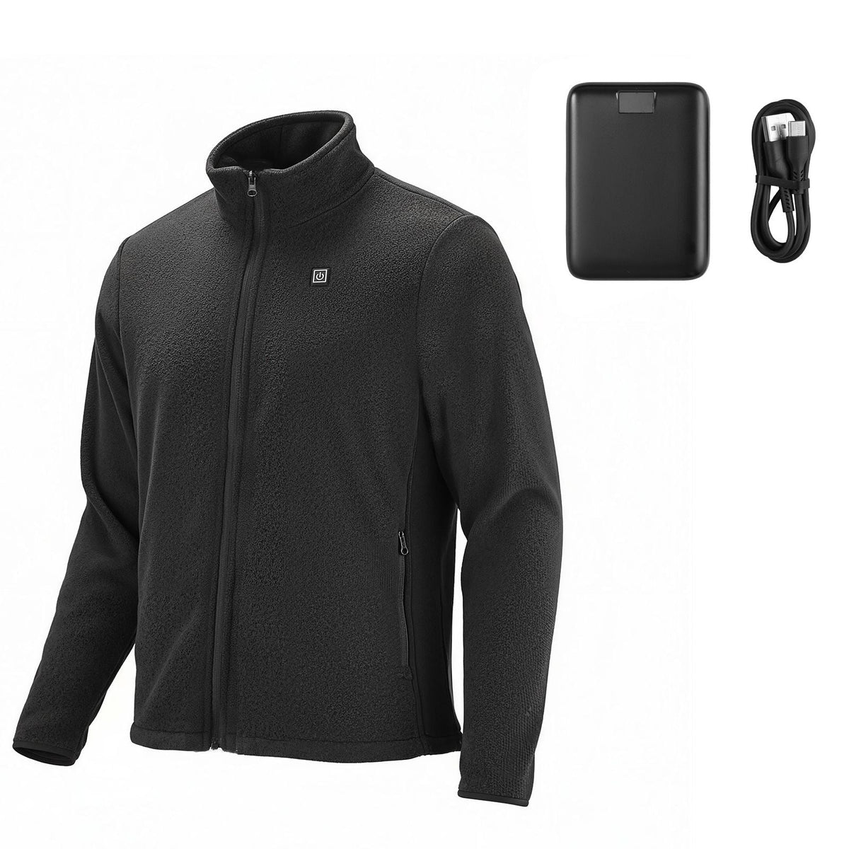 Heated Fleece Jacket for Men, Heated Sweatshirt with 7.4V 16000mAh Rechargeable Power Bank Pack, 6 Heating Zones, 3 Temp Levels, 3h/6h/10h Warmth, for Winter Outdoor Camping, Black, XXXL Size