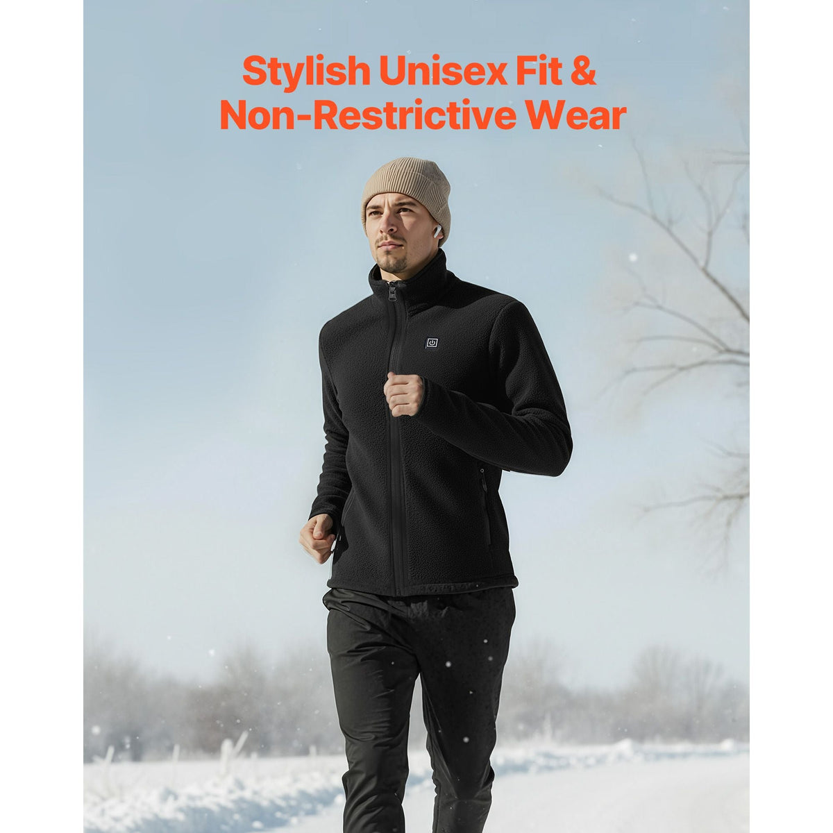Heated Fleece Jacket for Men, Heated Sweatshirt with 7.4V 16000mAh Rechargeable Power Bank Pack, 6 Heating Zones, 3 Temp Levels, 3h/6h/10h Warmth, for Winter Outdoor Camping, Black, XXXL Size