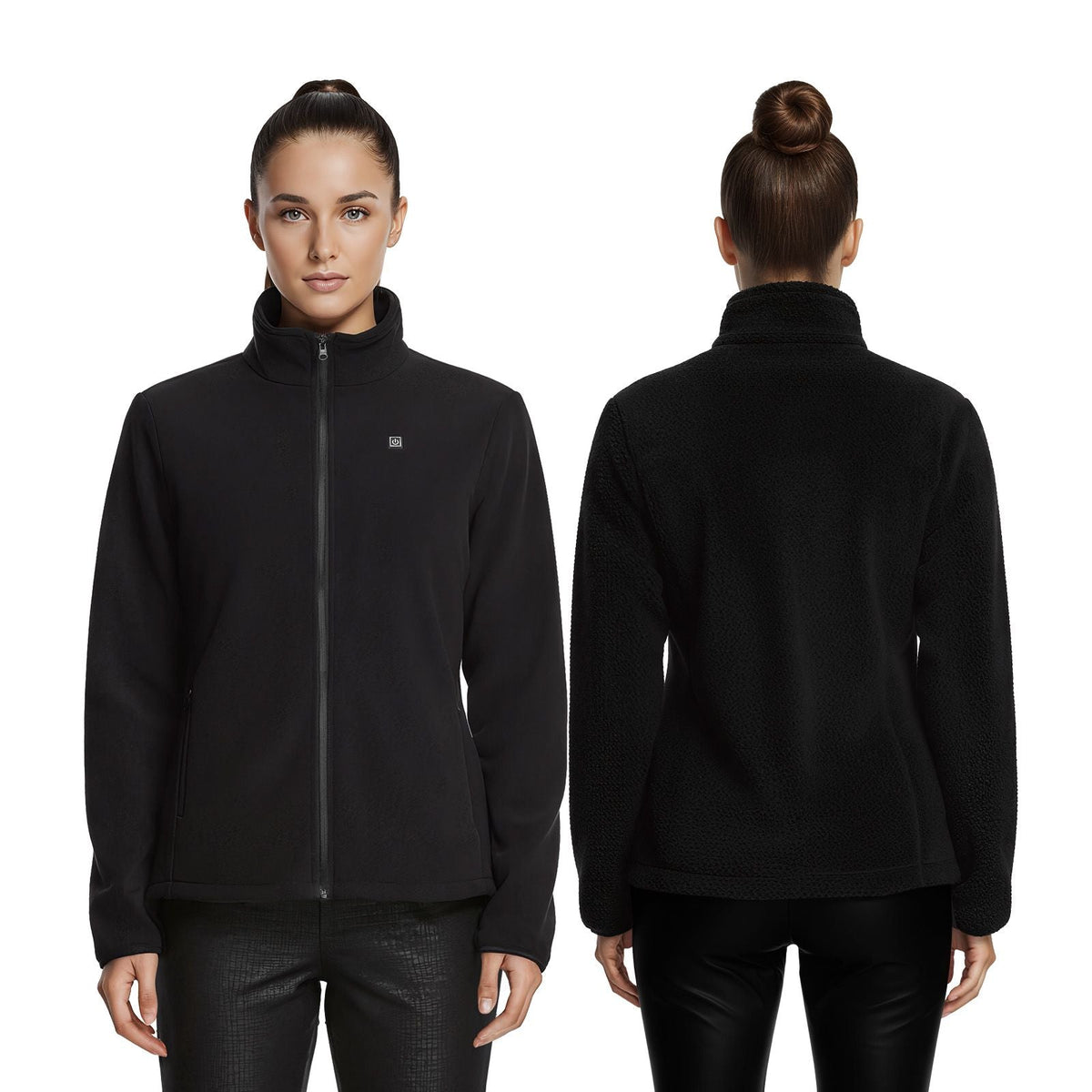 Heated Fleece Jacket for Women, Heated Sweatshirt with 7.4V 16000mAh Rechargeable Power Bank Pack, 6 Heating Zones, 3 Temp Levels, 3h/6h/10h Warmth, for Winter Outdoor Camping, Black, L Size