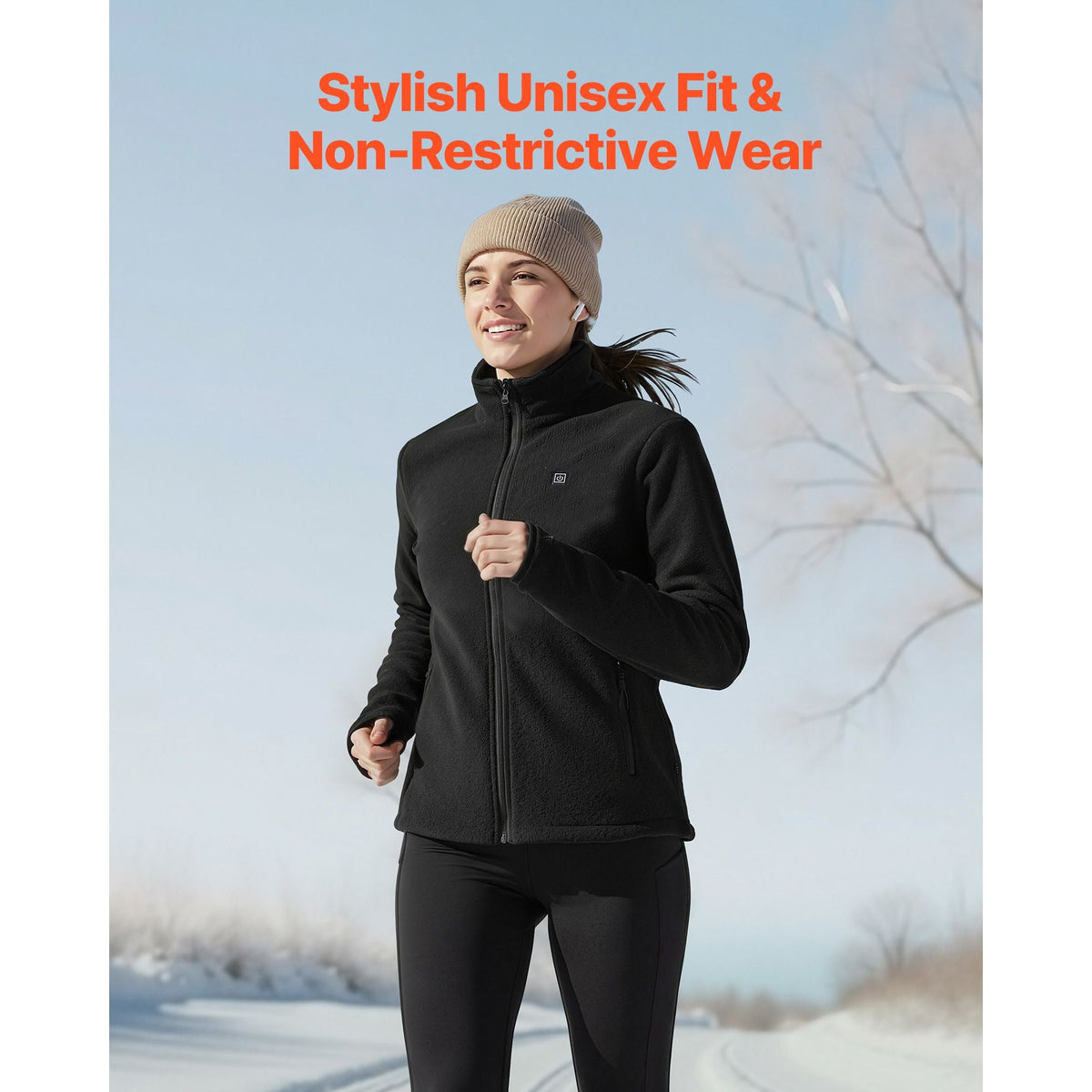 Heated Fleece Jacket for Women, Heated Sweatshirt with 7.4V 16000mAh Rechargeable Power Bank Pack, 6 Heating Zones, 3 Temp Levels, 3h/6h/10h Warmth, for Winter Outdoor Camping, Black, L Size