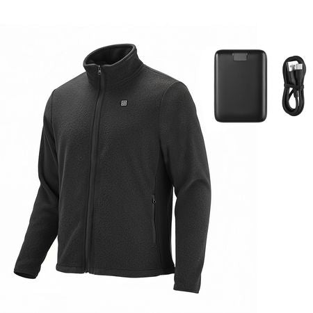 Heated Fleece Jacket for Women, Heated Sweatshirt with 7.4V 16000mAh Rechargeable Power Bank Pack, 6 Heating Zones, 3 Temp Levels, 3h/6h/10h Warmth, for Winter Outdoor Camping, Black, XXL Size