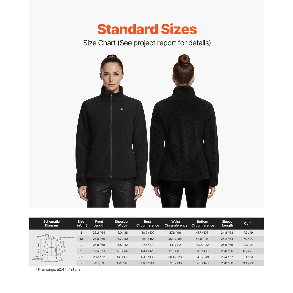 Heated Fleece Jacket for Women, Heated Sweatshirt with 7.4V 16000mAh Rechargeable Power Bank Pack, 6 Heating Zones, 3 Temp Levels, 3h/6h/10h Warmth, for Winter Outdoor Camping, Black, XXL Size