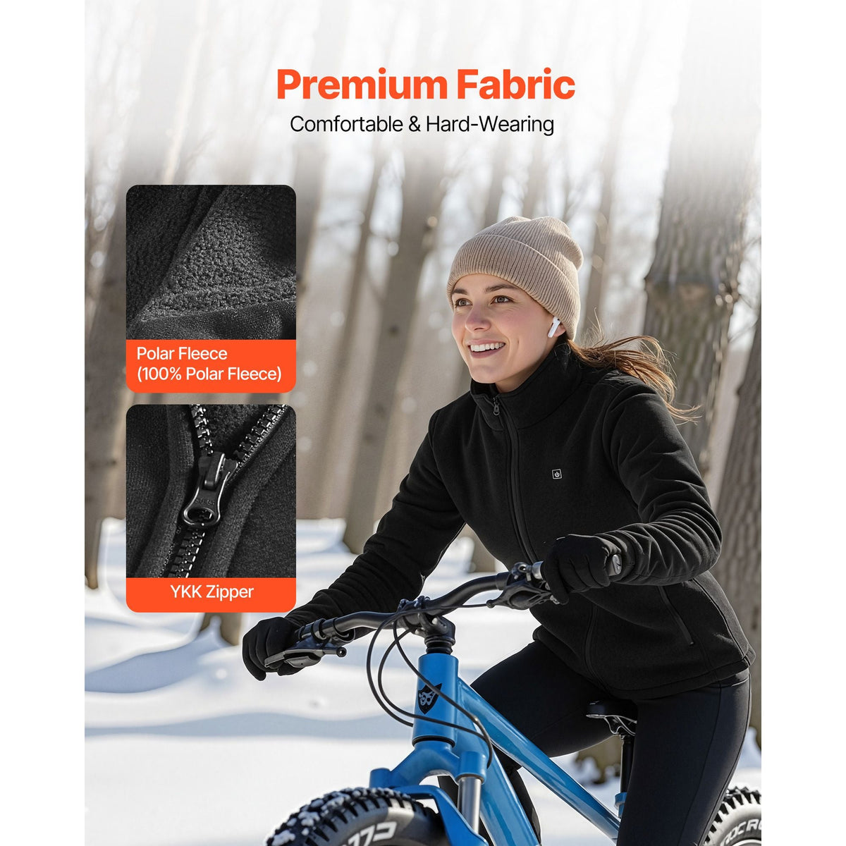 Heated Fleece Jacket for Women, Heated Sweatshirt with 7.4V 16000mAh Rechargeable Power Bank Pack, 6 Heating Zones, 3 Temp Levels, 3h/6h/10h Warmth, for Winter Outdoor Camping, Black, XXL Size