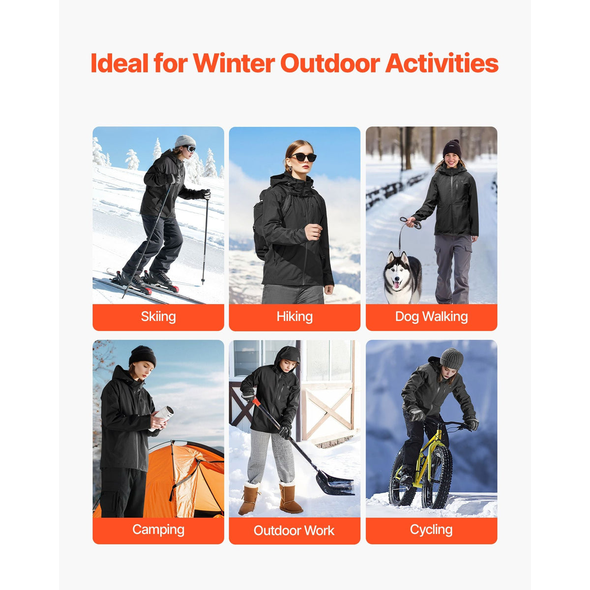 Heated Jacket for Women with 7.4V Battery, Soft Shell Electric Heating Coat, Windproof Waterproof Lightweight Outerwear with 5 Heating Zones & 3 Heat Settings, Machine Washable, L Size