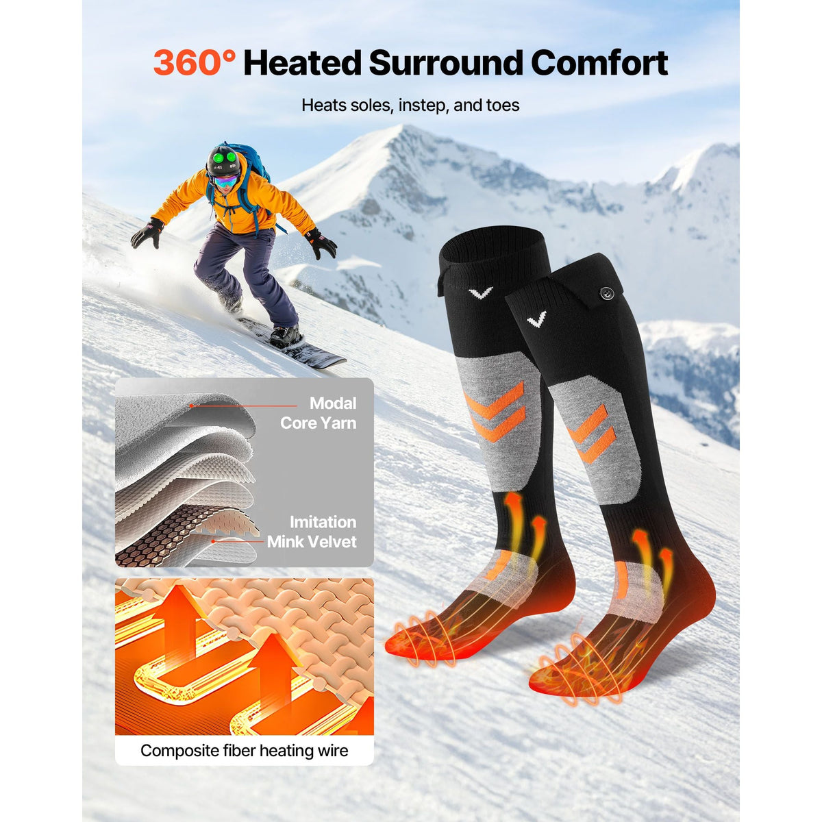 Heated Socks, X-Large Size, 5000mAh Battery Rechargeable Heating Socks with 4 Heating Levels, Electric Heated Sock with APP Control for Men Women, Foot Warmer for Hunting Riding Camping Hiking
