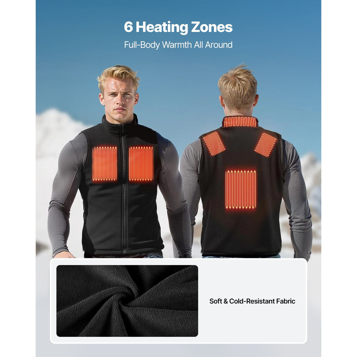 Heated Vest, Men Electric Heating Vest with 16000 mAh Battery Pack, 6 Heating Zones Lightweight Rechargeable Winter-Vest with 3 Levels, for Outdoor Hiking Camping Fishing Skiing, Size M