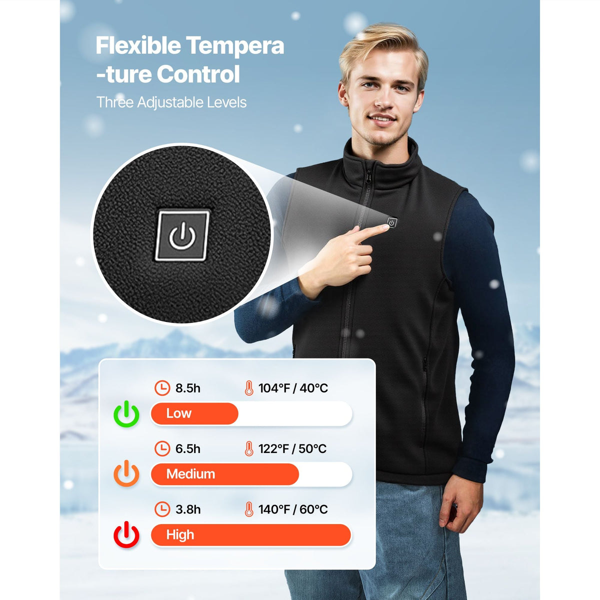 Heated Vest, Men Electric Heating Vest with 16000 mAh Battery Pack, 6 Heating Zones Lightweight Rechargeable Winter-Vest with 3 Levels, for Outdoor Hiking Camping Fishing Skiing, Size M