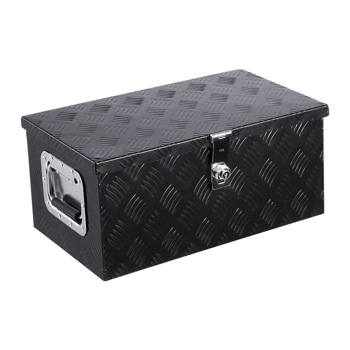 Heavy Duty Aluminum Truck Bed Tool Box, Stripes Plated Tool Box with Side Handle and Lock Keys, Storage Toolbox Chest Organizer for Trailer, Pickup, Truck Bed, RV, 20"x12"x9.5", Black