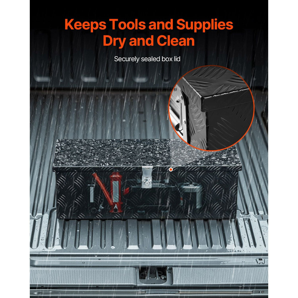 Heavy Duty Aluminum Truck Bed Tool Box, Stripes Plated Tool Box with Side Handle and Lock Keys, Storage Toolbox Chest Organizer for Trailer, Pickup, Truck Bed, RV, 30"x13"x9.6", Black
