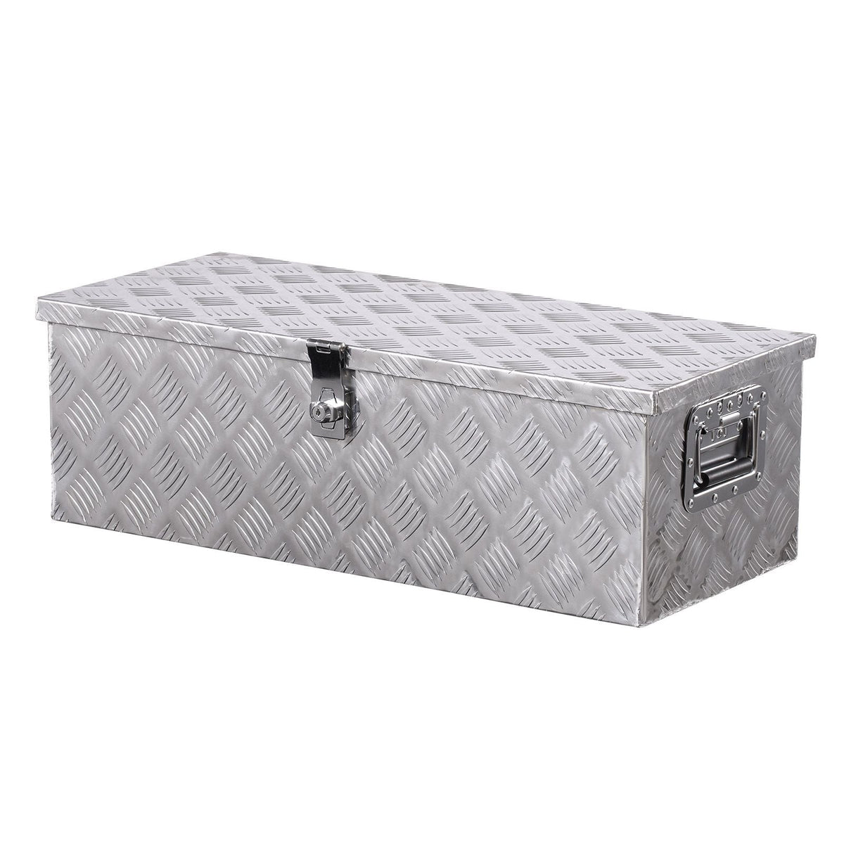Heavy Duty Aluminum Truck Bed Tool Box, Stripes Plated Tool Box with Side Handle and Lock Keys, Storage Toolbox Chest Organizer for Trailer, Pickup, Truck Bed, RV, 30"x13"x9.6", Silver
