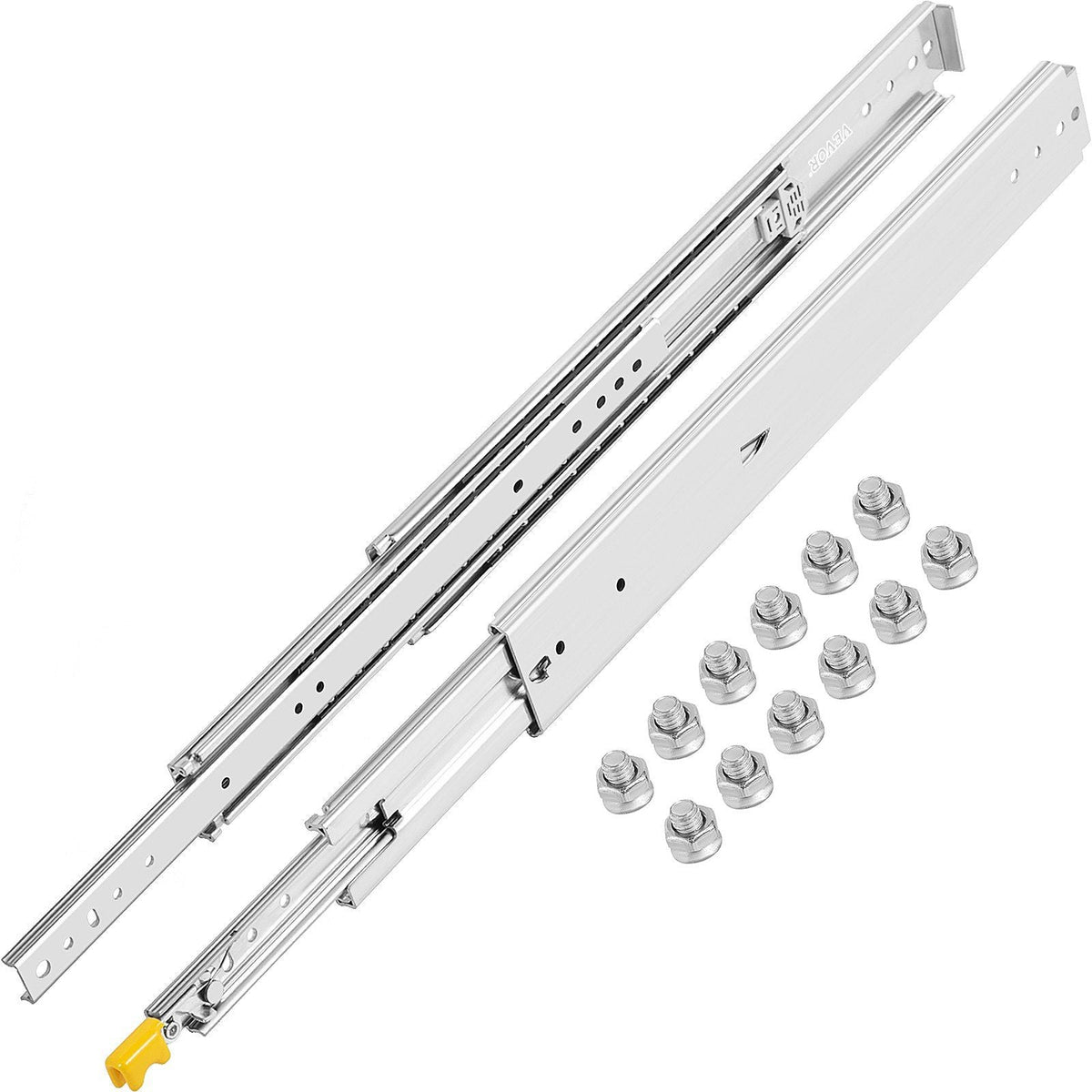 Heavy Duty Drawer Slides 24\" Length, Locking Drawer Slides 500lbs Load Capacity Long Full Extension Drawer Slide 1 Pair Side Mount Ball Bearing Drawer Glides Push to Open Drawer Runners Rail