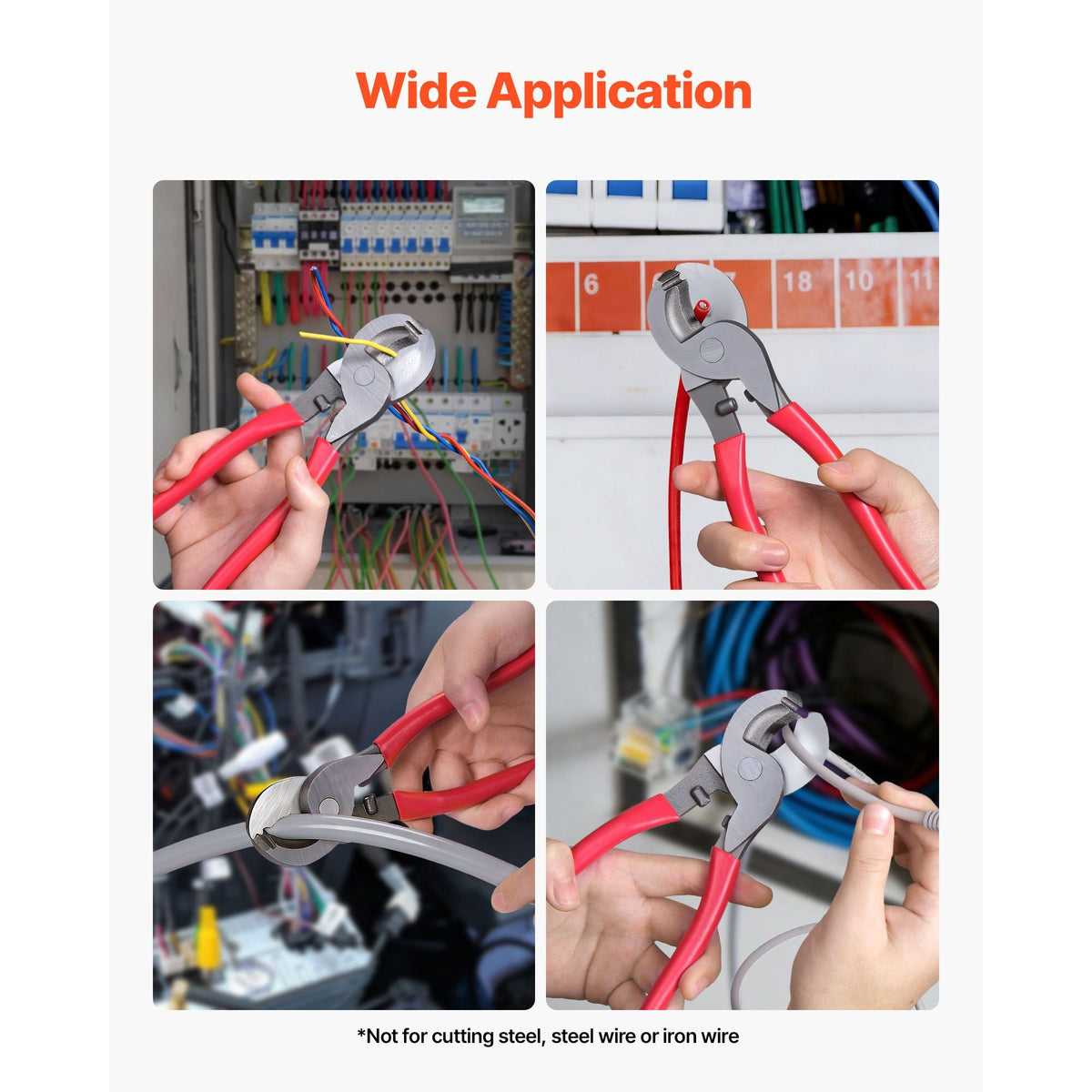 High Leverage Cable Cutter, 9-1/4 in Compact, Forged Blades and PVC-Coated Handles, Heavy Duty Cable Cutting Pliers Tool for 4/0 AWG Aluminum, 2/0 AWG Soft Copper and 100-Pair 24AWG Comm Cables