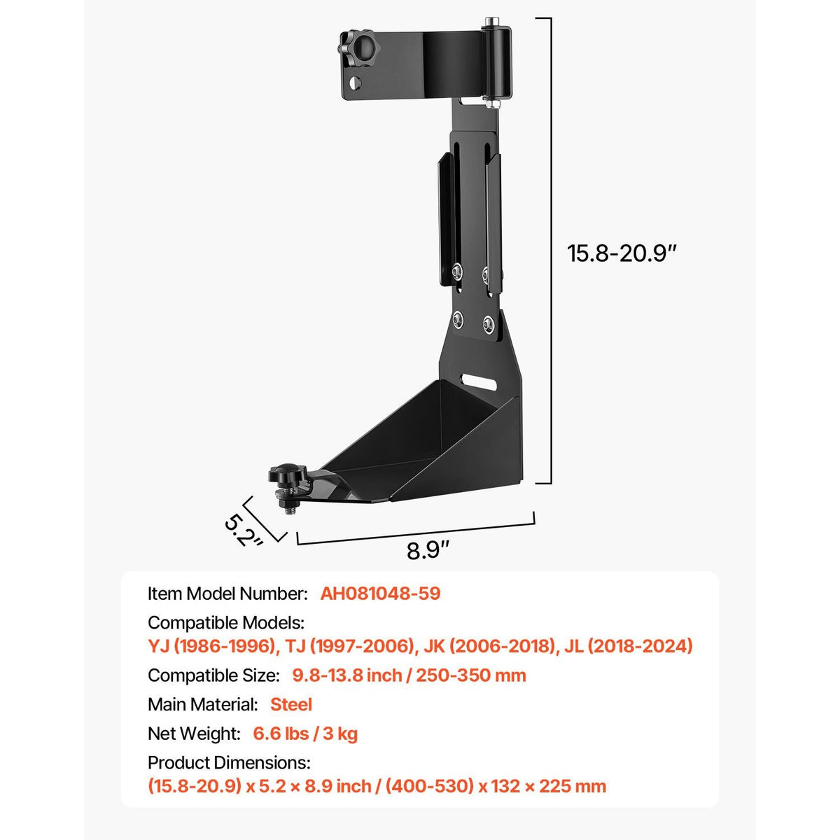 High Lift Jack Mount Bracket, Farm Jack Holder Mounting Bracket Kit, Mount Carrier for Off Road Heavy-Duty Jacks, Compatible With YJ (1986-1996), TJ (1997-2006), JK (2006-2018), JL (2018-2024)