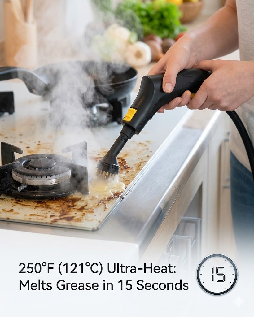 2500W Handheld Steam Cleaner with 18pcs Accessories & 1.6L Tank, 2026 Upgraded 6-Level Adjustable High Temp Steamer for Home, Car, Windows, Grout, Upholstery - Black Edition