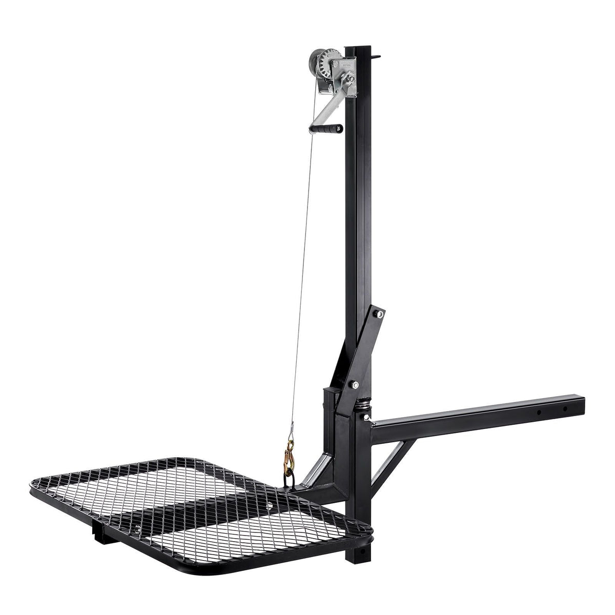 Hitch Deer Hoist with Lifting System Platform, 300 lbs Load Capacity, Game Hoist Winch Lift with 2-inch Receiver, 360-Degree Swivel Shaft & Foldable, Hitch-Mounted Deer Hanger for Moving Game